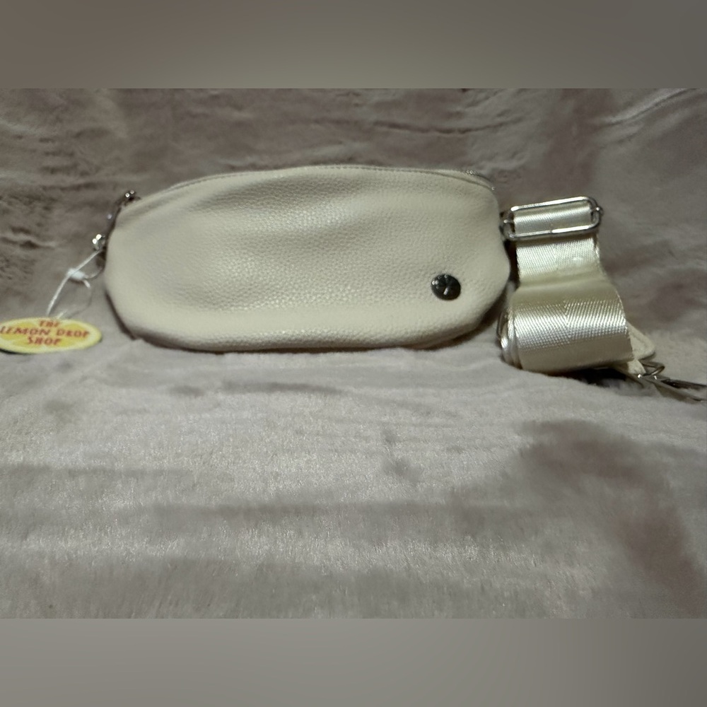 Cream Pebble-Textured Crossbody Belt Bag with Wide Strap